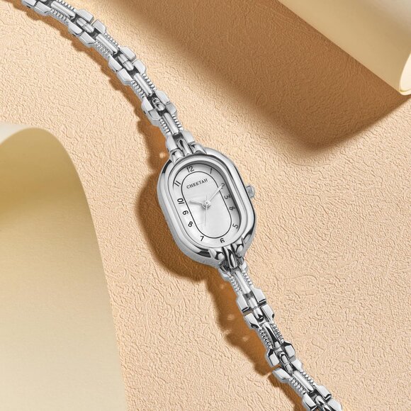 Cheetah Women's Silver White Gold Bangle Small Vintage Bracelet Waterproof Watch - Picture 2 of 13